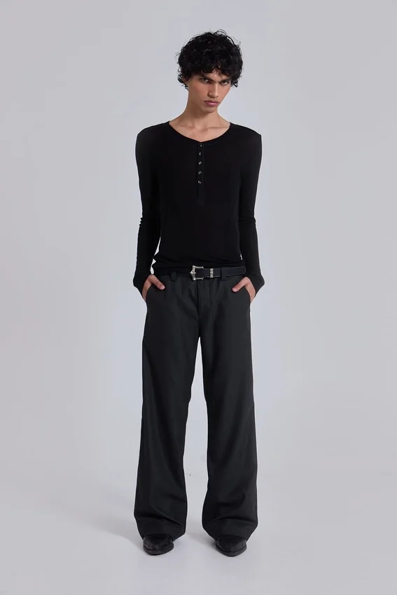 Pantalon de costume droit à plis charbon