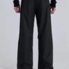 Pantalon de costume droit à plis charbon