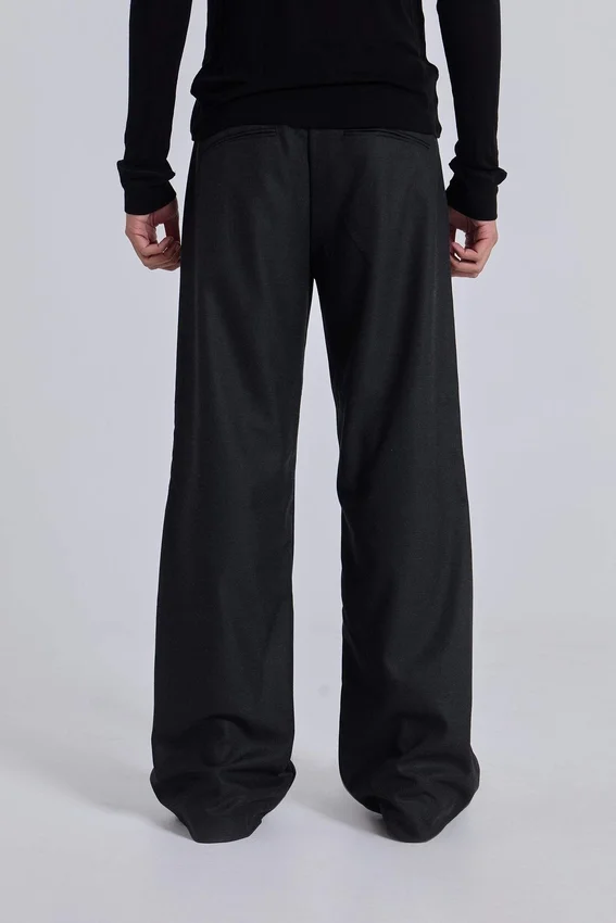 Pantalon de costume droit à plis charbon