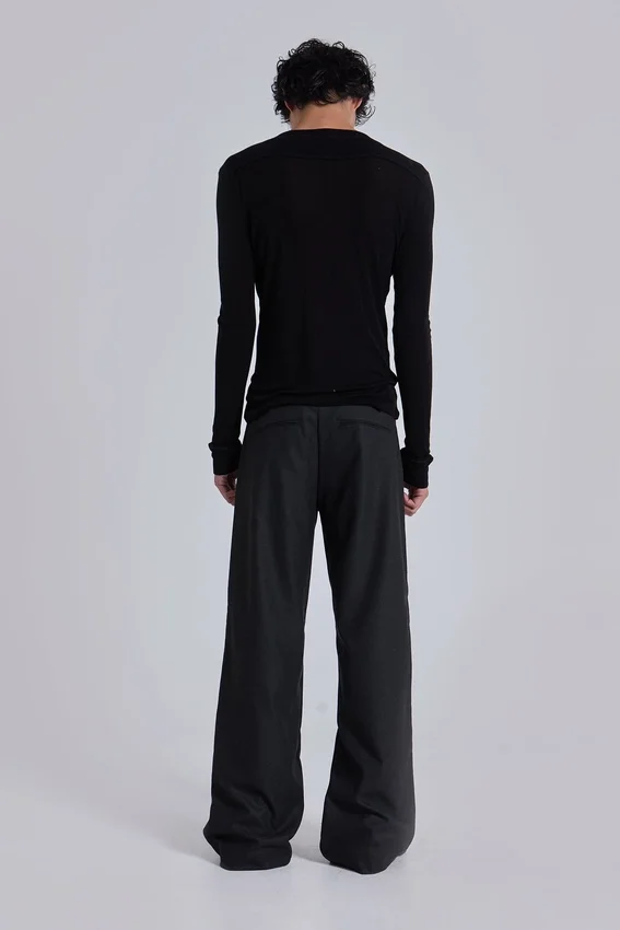 Pantalon de costume droit à plis charbon