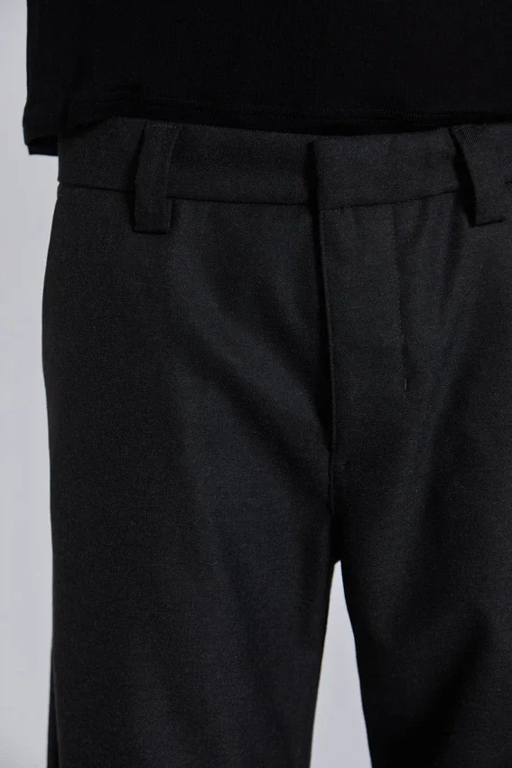 Pantalon de costume droit à plis charbon