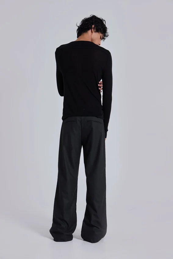 Pantalon de costume droit à plis charbon