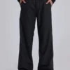 Pantalon de costume droit à plis charbon
