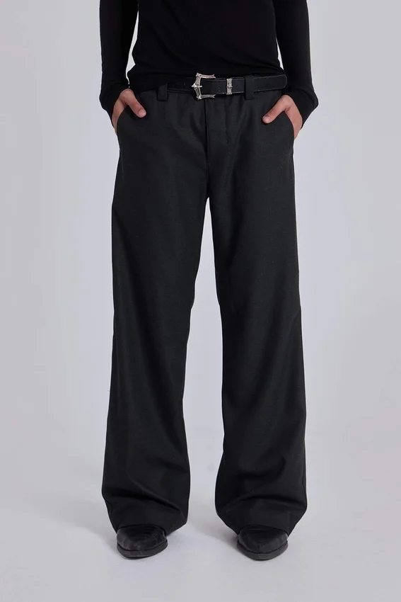 Pantalon de costume droit à plis charbon