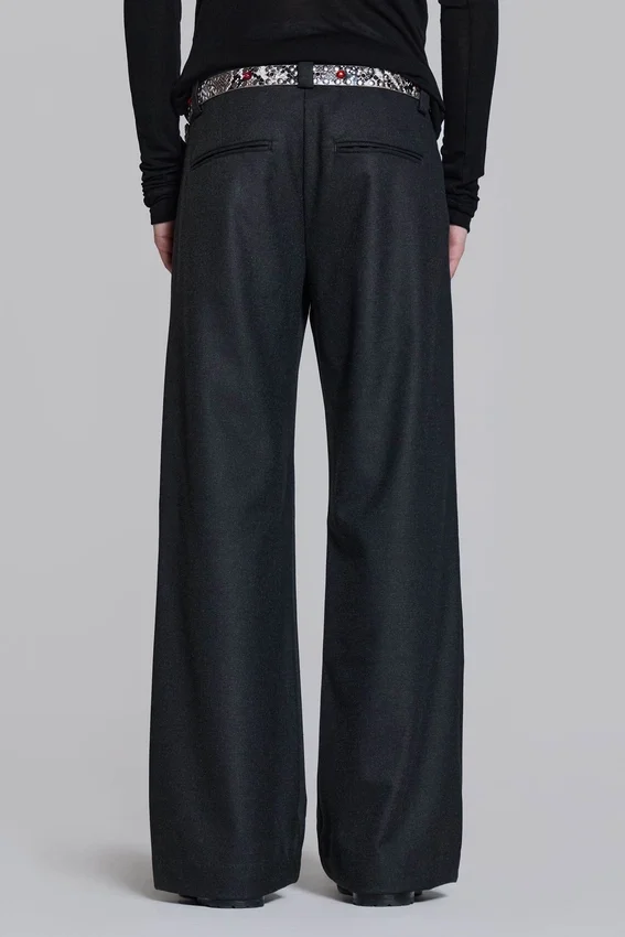 Pantalon de costume droit à plis charbon
