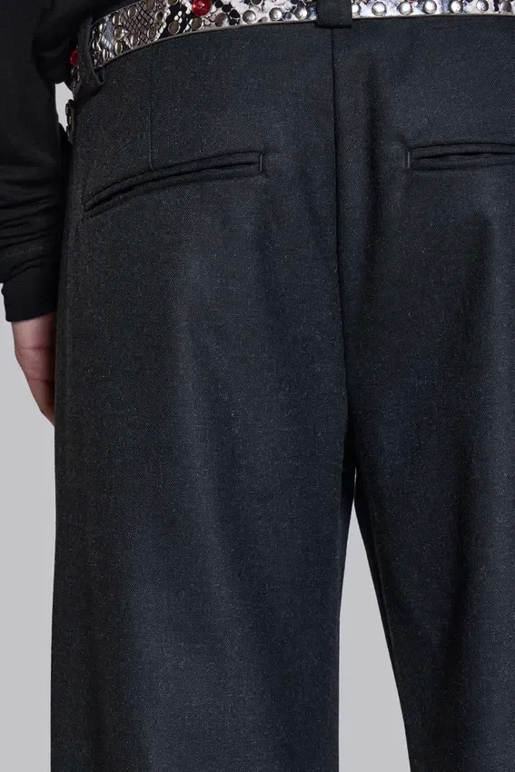 Pantalon de costume droit à plis charbon