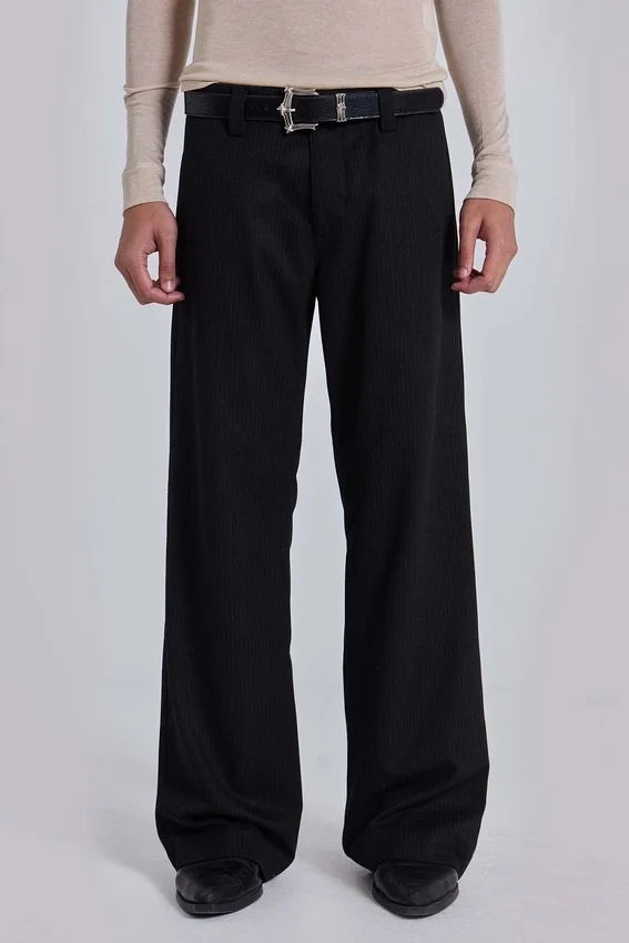 Pantalon de costume droit à rayures fines noires