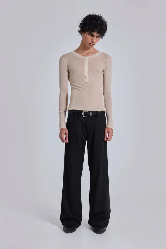 Pantalon de costume droit à rayures fines noires