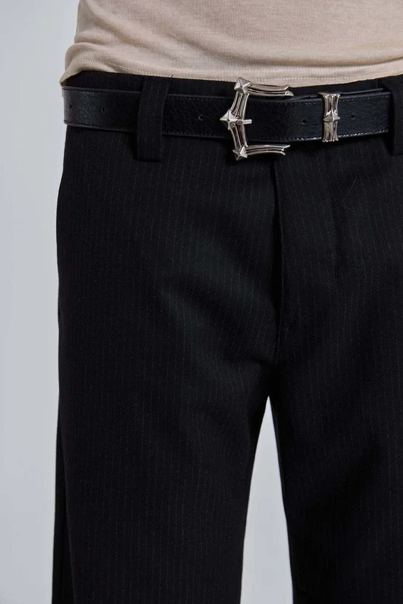 Pantalon de costume droit à rayures fines noires