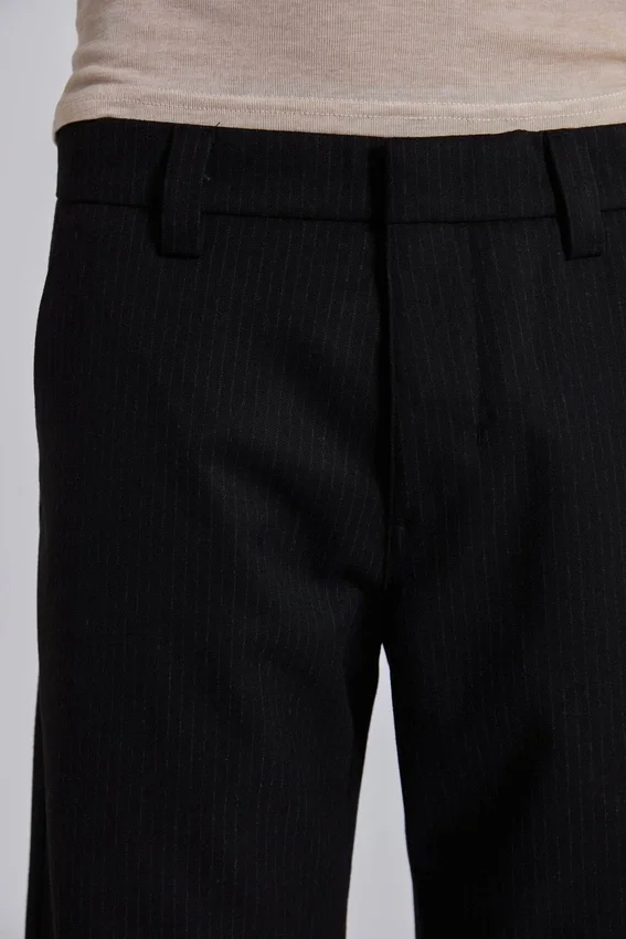 Pantalon de costume droit à rayures fines noires