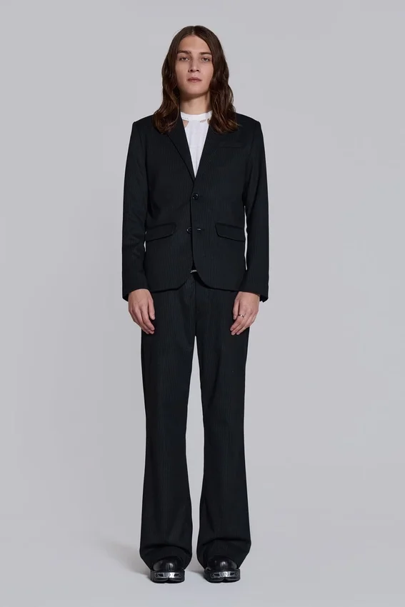 Pantalon de costume droit à rayures fines noires