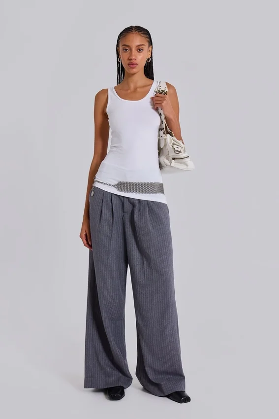 Pantalon de costume Goliath gris clair à fines rayures