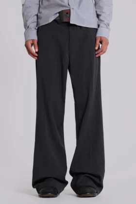 Pantalon de costume gris bootcut à coupe évasée