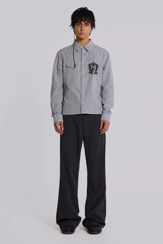 Pantalon de costume gris bootcut à coupe évasée