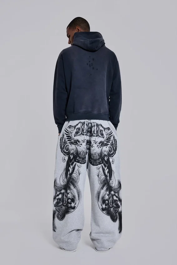 Pantalon de jogging ample « Monster Joggers » à imprimé gothique, gris chiné