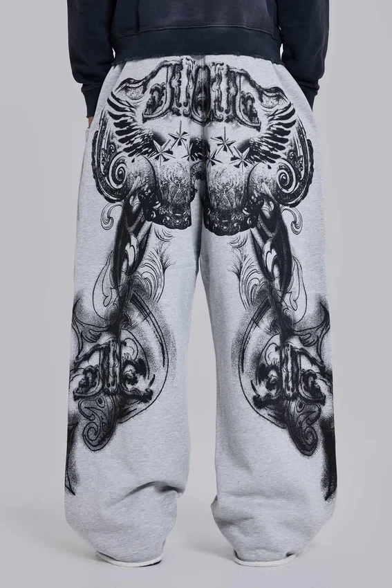 Pantalon de jogging ample « Monster Joggers » à imprimé gothique, gris chiné