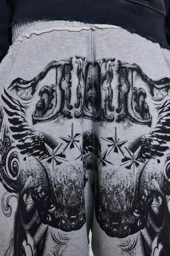 Pantalon de jogging ample « Monster Joggers » à imprimé gothique, gris chiné