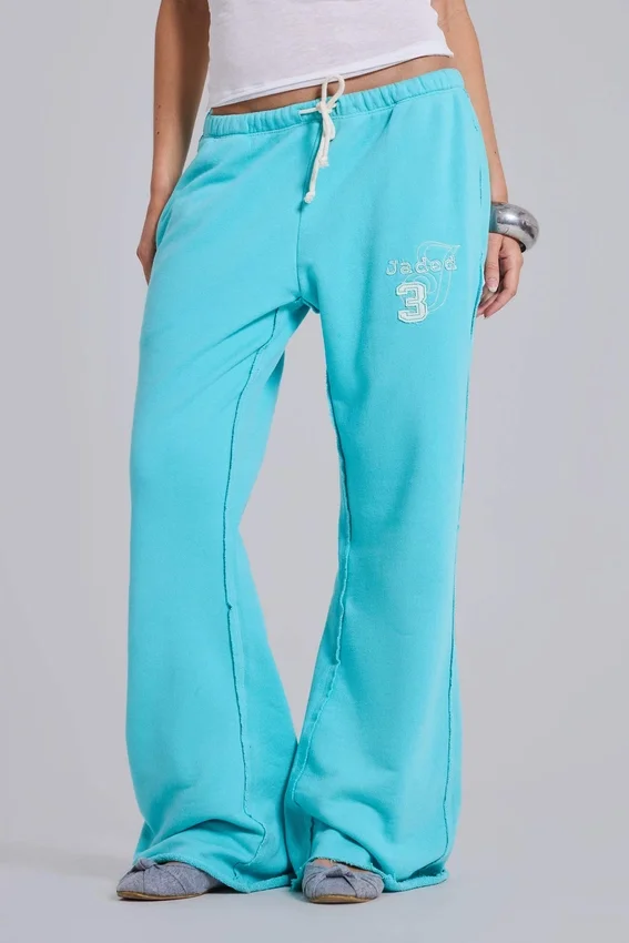 Pantalon de jogging Cleo ample à coupe bootcut, couleur turquoise