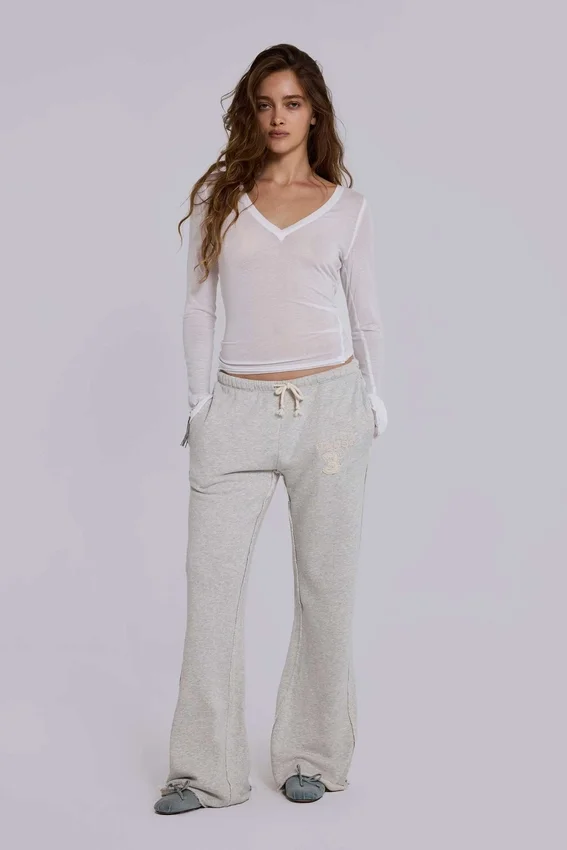 Pantalon de jogging Cleo ample à coupe bootcut, gris chiné