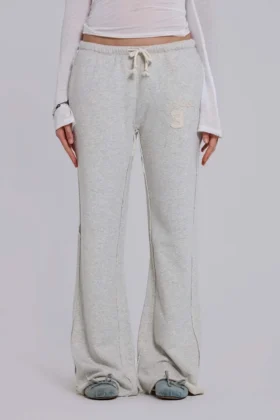 Pantalon de jogging Cleo ample à coupe bootcut, gris chiné
