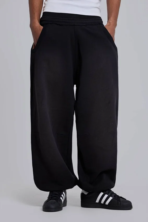 Pantalon de jogging Monster baggy noir à revers