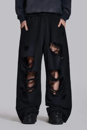 Pantalon de jogging Monster noir baggy délavé