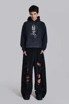 Pantalon de jogging Monster noir baggy délavé