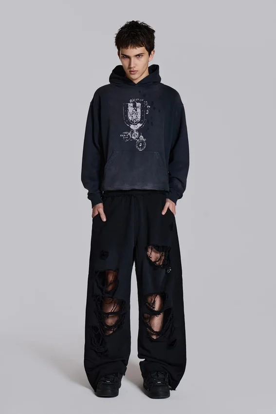 Pantalon de jogging Monster noir baggy délavé