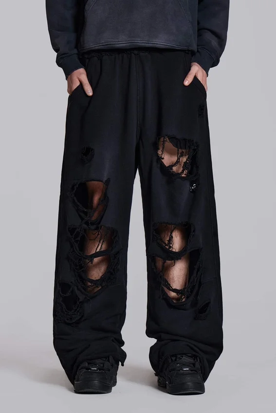 Pantalon de jogging Monster noir baggy délavé