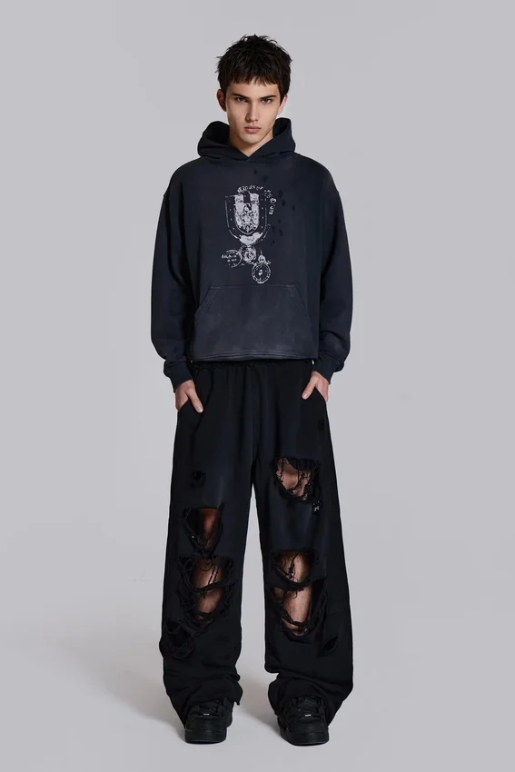 Pantalon de jogging Monster noir baggy délavé