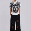 Pantalon de jogging Monster noir baggy délavé