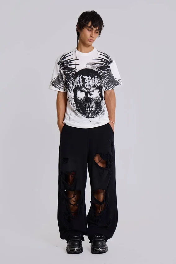Pantalon de jogging Monster noir baggy délavé