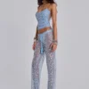 Pantalon en maille à paillettes Deva, couleur ciel