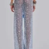 Pantalon en maille à paillettes Deva, couleur ciel