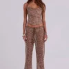 Pantalon en maille à paillettes Deva, couleur sable