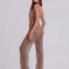 Pantalon en maille à paillettes Deva, couleur sable