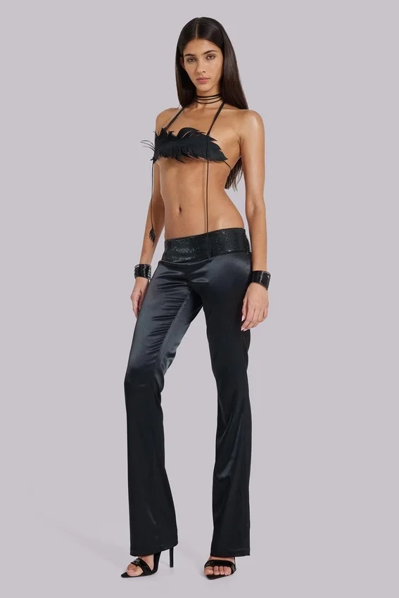Pantalon en satin « Nivi Chainmail » noir