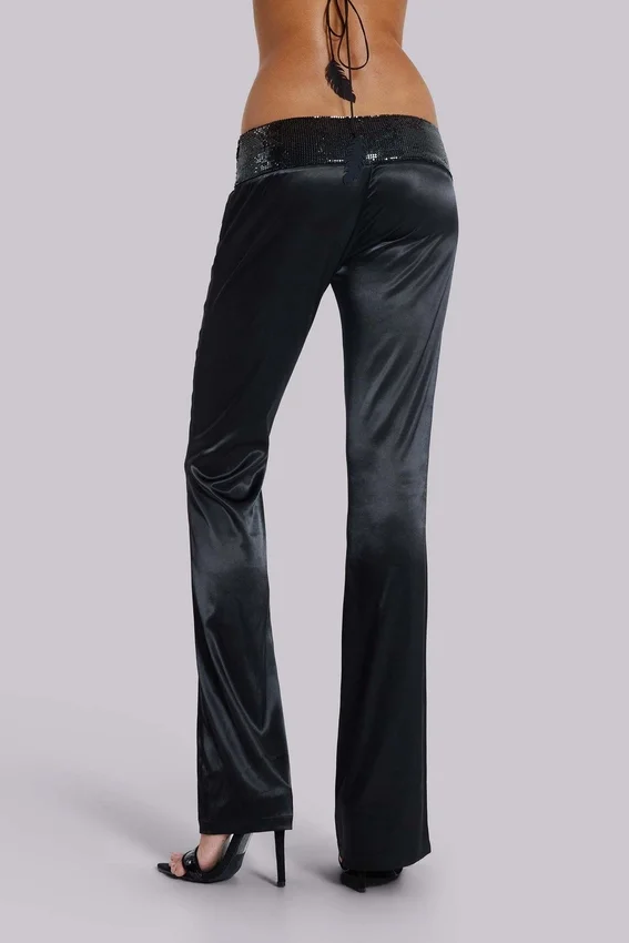 Pantalon en satin « Nivi Chainmail » noir