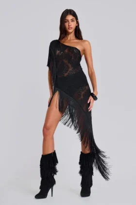 Robe à franges en dentelle Vivienne