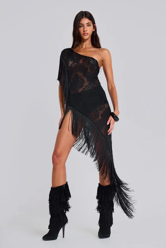 Robe à franges en dentelle Vivienne