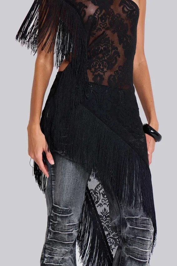 Robe à franges en dentelle Vivienne