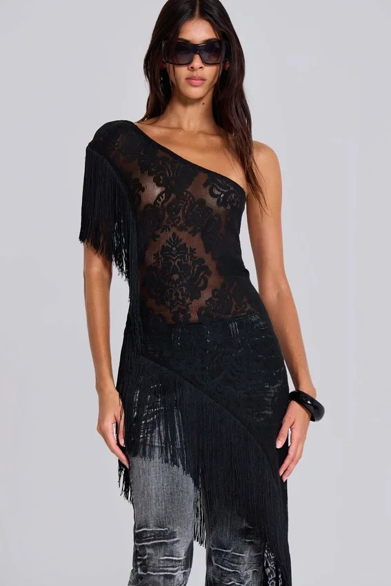 Robe à franges en dentelle Vivienne