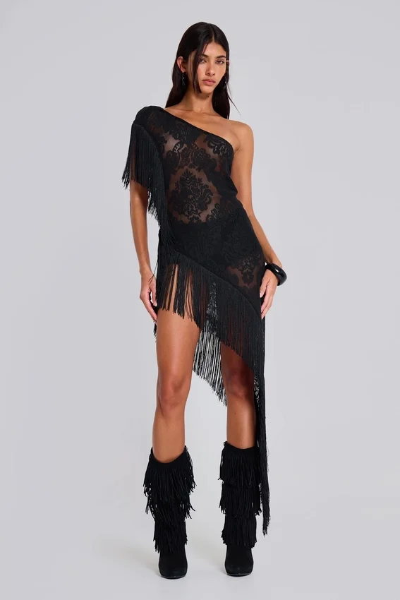 Robe à franges en dentelle Vivienne