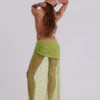 Robe longue asymétrique « Stellar » ornée de perles cousues à la main, couleur citron vert