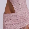 Robe longue asymétrique « Stellar » ornée de perles cousues à la main, couleur rose