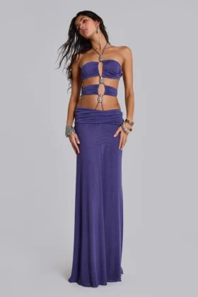 Robe longue à bretelles Amara avec finitions métalliques