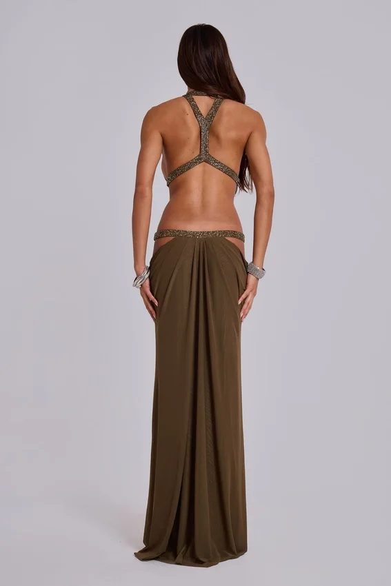 Robe longue à découpes 6AM, couleur mousse