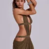 Robe longue à découpes 6AM, couleur mousse