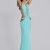 Robe longue à découpes 6AM, couleur turquoise