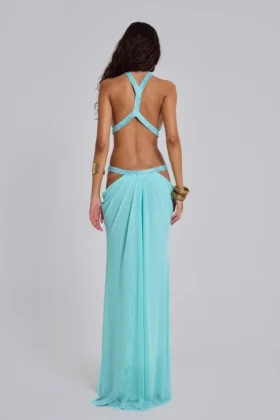 Robe longue à découpes 6AM, couleur turquoise